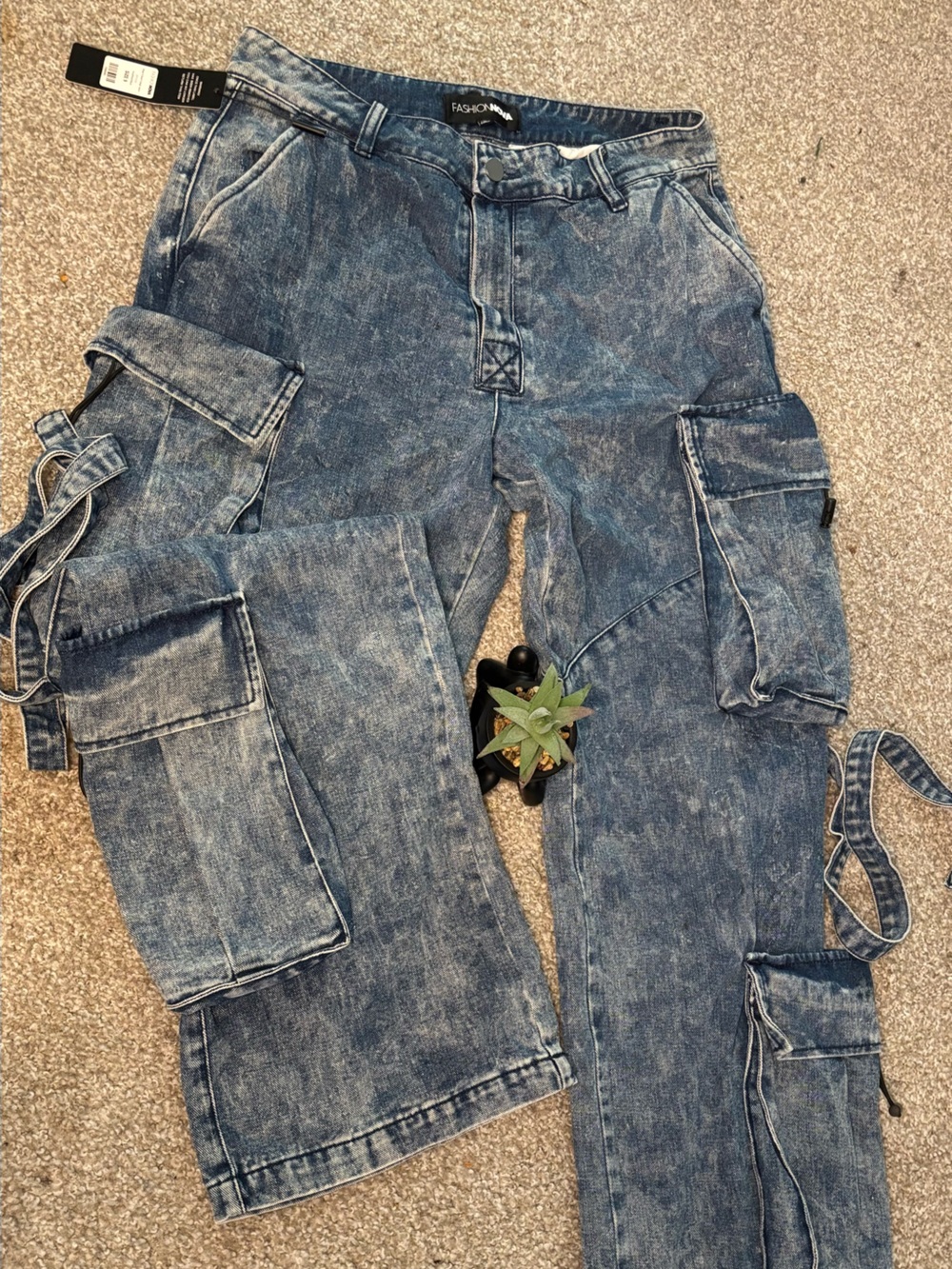 Blue Washed Women’s Cargo Jeans - Classic Utility Style